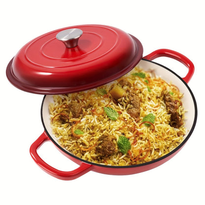 Enamel Cast Iron Dutch Oven 3QT with Lid, Shallow Braiser Pot with Double Handles for Cooking Braising Stewing, Compatible with All Stovetops & Oven – Colorful Enameled Cast Iron Cookware