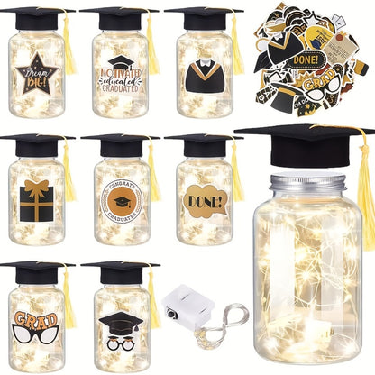 Graduation Gifts Lighted Jars 2026 Set of 8 with Graduation Stickers Party Decorations Mason Jar Lights Keepsake Gift for Her Him High School College Grad