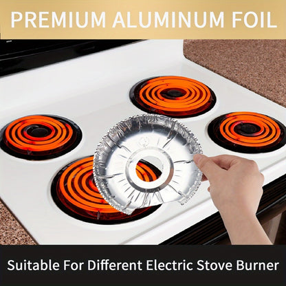 Aluminum Stove Burner Liners 50 Pack – Disposable Electric Stove Burner Covers Round Foil Bibs 25Pcs 6 Inch + 25Pcs 8 Inch Keep Electric Range Clean from Grease Oil and Food Spills
