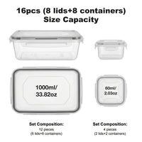 16Pcs-(8 Lids +8 Containers)