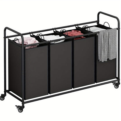 Laundry Hamper Cart with 4-Bag Sorter, Heavy-Duty Rolling Lockable Wheels & Removable Bags — Laundry Basket Organizer for Bedroom, Bathroom & Laundry Room | Beige, Gray, Black, Assorted