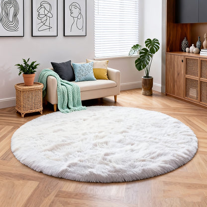 Round Area Rug Soft Shaggy Plush Circle Rug Non-Slip Indoor Floor Mat for Living Room Bedroom Dorm Tie Dye Rainbow Multi-Color Multi-Size