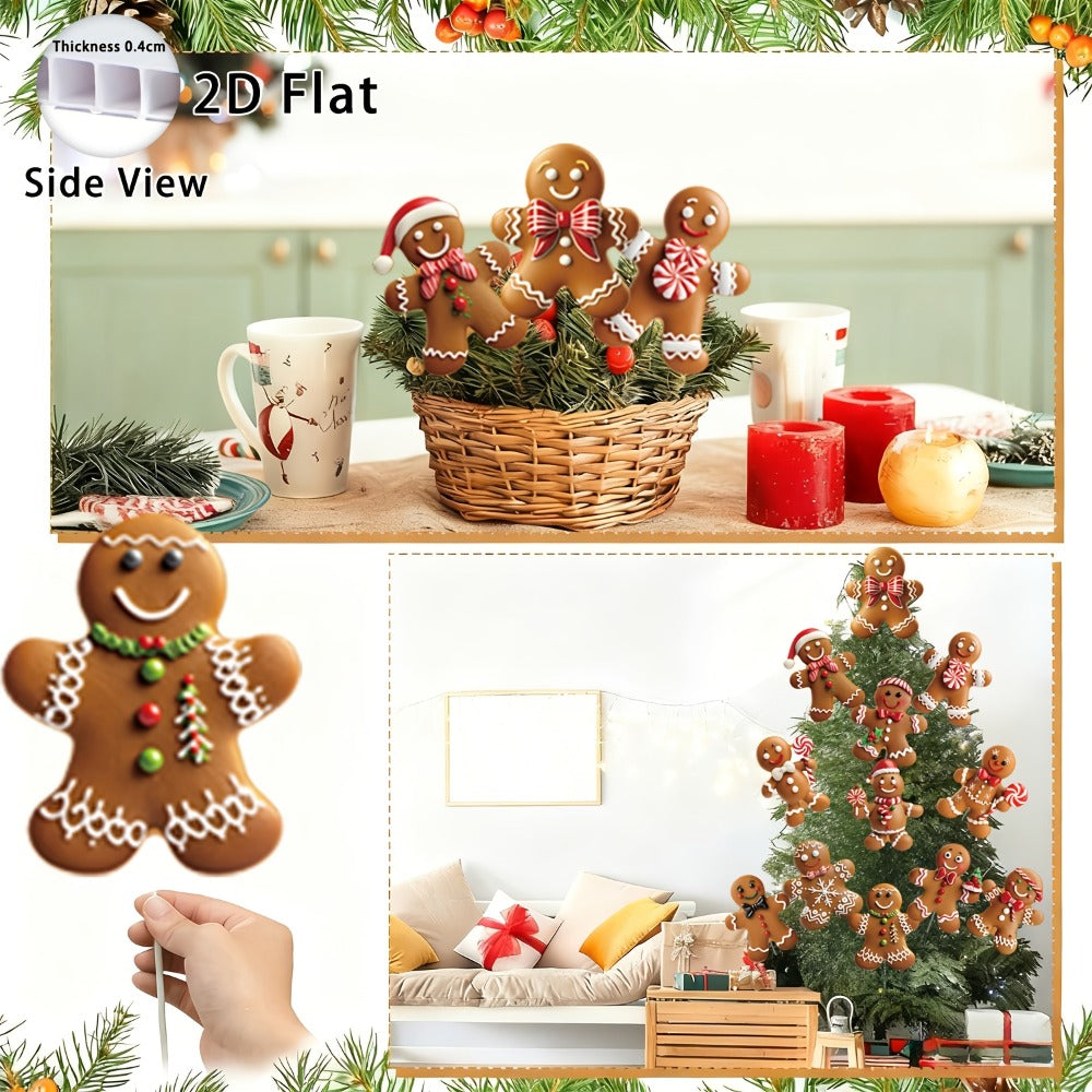 Christmas Tree Ornaments 12pcs Gingerbread Man Decorations 2D Flat Funny Xmas Tree Hanging Decor with Loops – Christmas Tree Topper & Holiday Gift