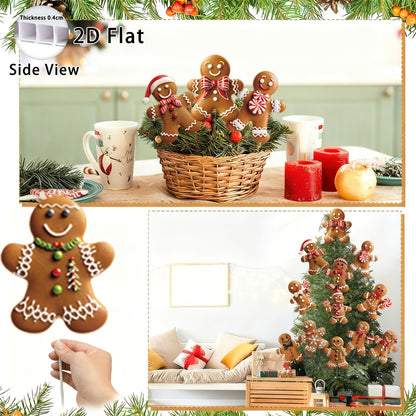 Christmas Tree Ornaments 12pcs Gingerbread Man Decorations 2D Flat Funny Xmas Tree Hanging Decor with Loops – Christmas Tree Topper & Holiday Gift