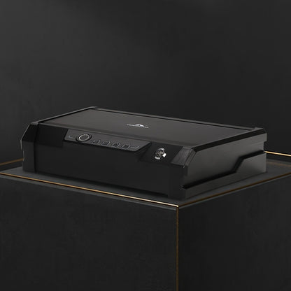 Biometric Gun Safe for Pistols - Quick Access Fingerprint Handgun Safe with Mute Mode, Auto-Open Lid, Portable Pistol Safe Box for Home Security Bedside Car Travel, Sturdy Steel Construction, Black