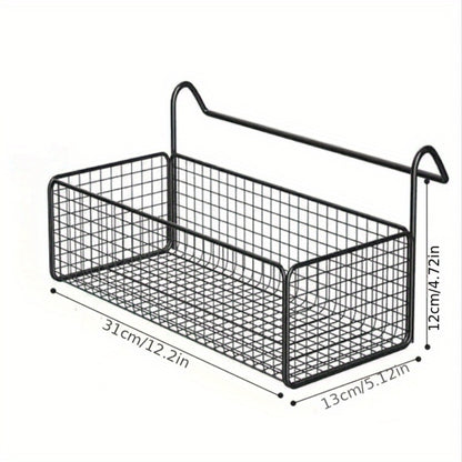 Over Door Hanging Basket Storage Rack - Woven Mesh Metal Organizer Shelf for Bedroom Dorm Wardrobe Closet, Space-Saving Wall Mounted Hanging Storage Basket