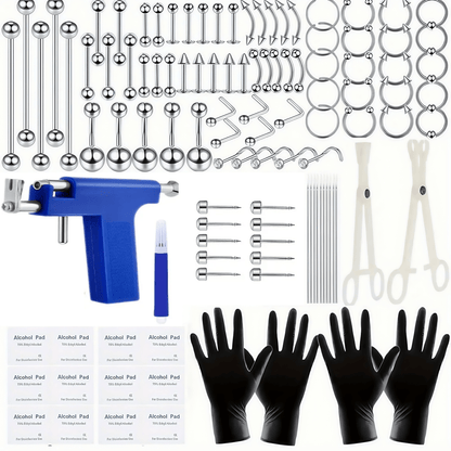 Ear Piercing Kit 124PCS Professional Body Piercing Set with Piercing Gun, 14G 16G Stainless Steel Jewelry for Ears Nose Septum Lips Belly Button Tongue – Complete Starter Kit