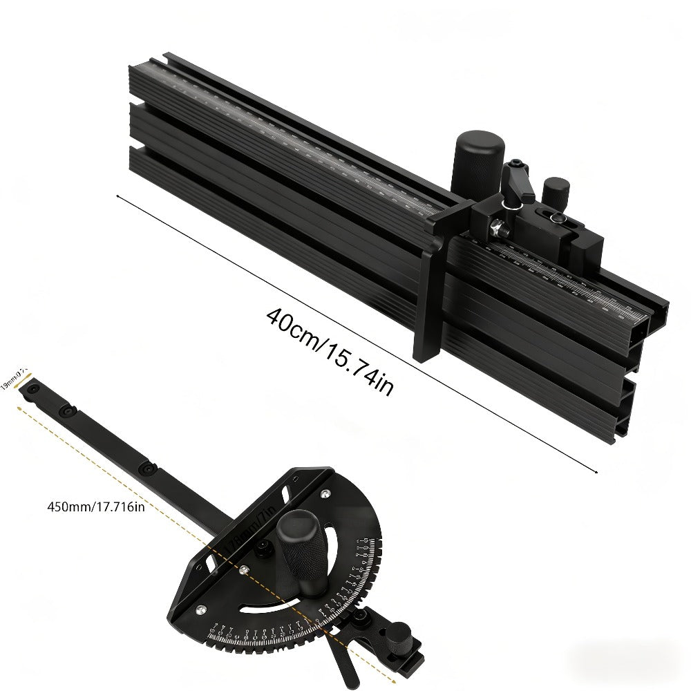 400mm Woodworking Angle Gauge with Adjustable Fence & Guide Rail – Precision Miter Measuring Tool Compatible with 30mm & 45mm T-Track for Table Saw Router