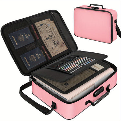 Fireproof Document Bag with Combination Lock - 17x11.8x5 Inch Waterproof File Organizer, 2000°F Fireproof, Multi-Layer Storage for Passport Cash Laptop, 3 Carry Methods, for Travel Home Office, Black/Pink/Blue