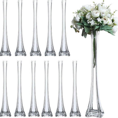 Eiffel Tower Vase Pack of 12 – Tall Glass Flower Vases for Wedding Centerpiece, Event Table Decor, Floral Arrangements & Party Decoration, Clear Black White, 12" 16" 20" 24" Sizes
