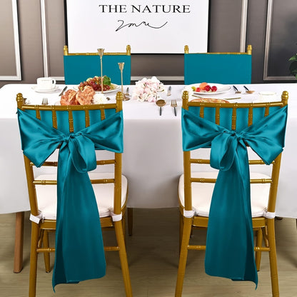 100pcs Satin Chair Sashes Bows for Wedding Banquet Party Event Decoration – 13 Colors, 18×275cm