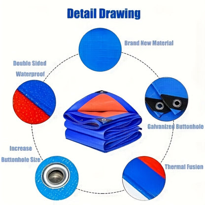 Heavy Duty Tarp Waterproof UV Resistant Tarpaulin – Thickened PE Double-Sided Blue Orange Rainproof Sun Shade Cover with Grommets & Rope for Outdoor Camping Garden Vehicle Boat Protection
