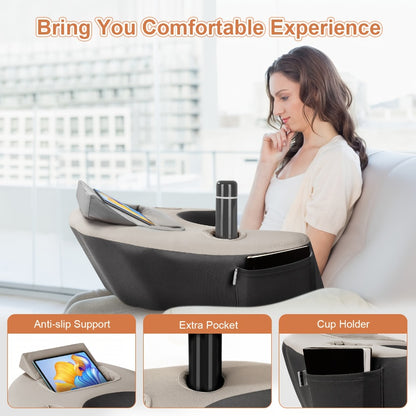 Reading Pillow with Armrests Ergonomic Bed Rest Pillow Back Support Cushion Side Pockets Cup Holder Washable Cover for Gaming Reading Working Sofa Bed Black Grey