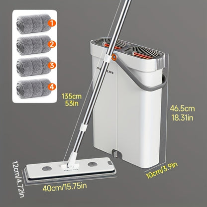 Flat Mop and Bucket Set with Metal Rod 360 Degree Swivel Head Reusable Microfiber Pads Hands-Free Wringing Wet Dry Floor Cleaning System for Hardwood Tile Bathroom Bedroom Living Room