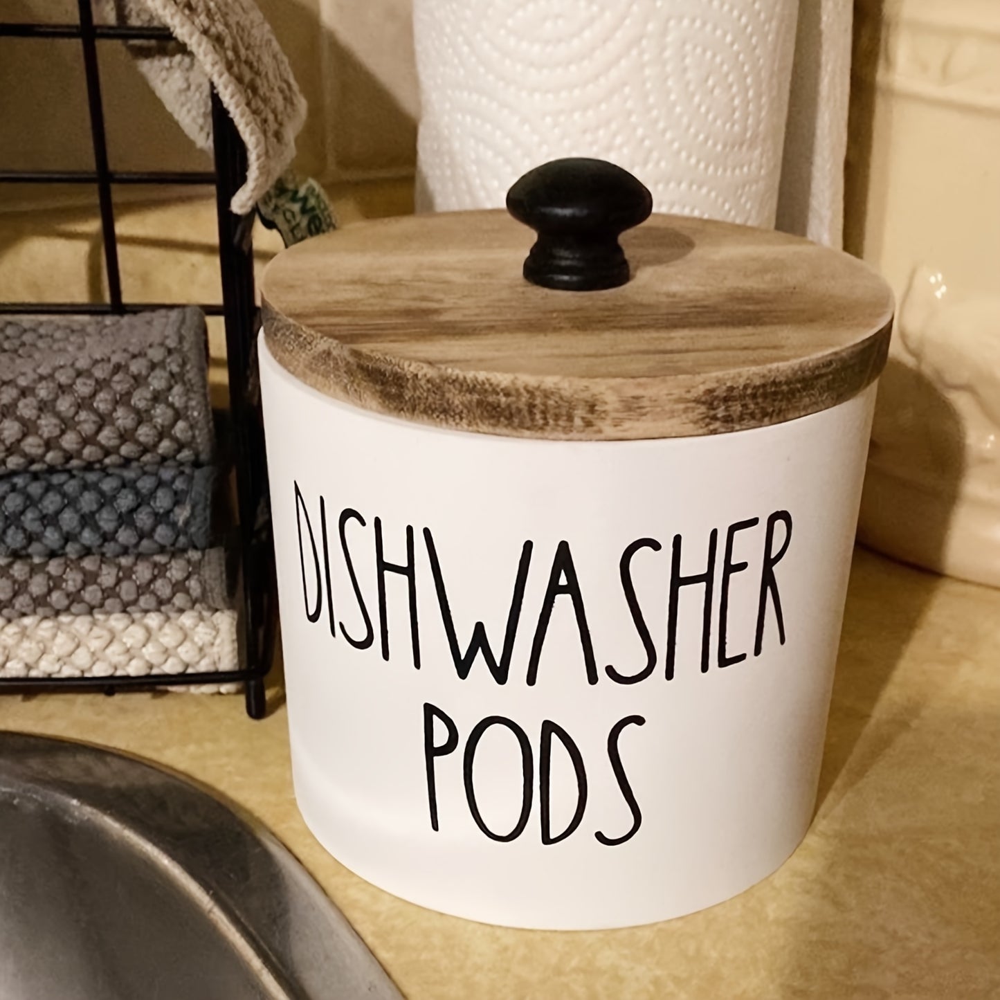 Laundry Ball Holder Round Storage Container | Bohemian Wooden Organizer for Laundry Pods Detergent Dryer Balls – Space-Saving Kitchen Bathroom Farmhouse Decor Countertop Basket