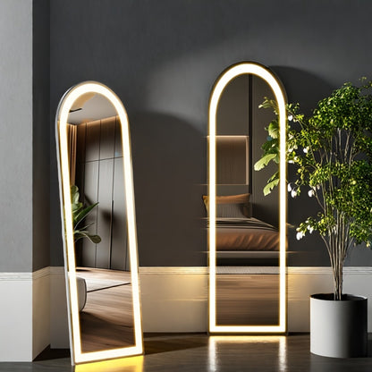 Full Length Mirror with LED Lights & Touch Sensor – 64"x21" Dimmable Smart Floor Mirror, Wall Mount or Freestanding, Slim Modern Frame for Bedroom, Vanity & Dressing Room