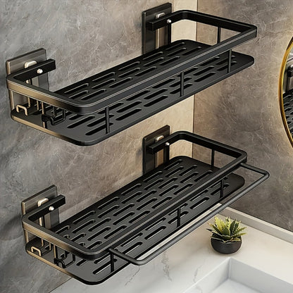 Shower Caddy Wall Mounted Stainless Steel 2-Pack - Rust-Resistant 2-Tier Bathroom Shelf Organizer, Corner Storage Rack for Shower Bathtub Accessories, Space-Saving Bathroom Caddy - Black & Silver