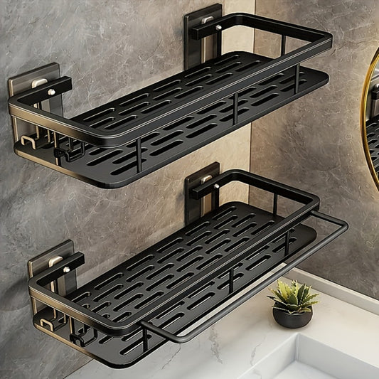 Shower Caddy Wall Mounted Stainless Steel 2-Pack - Rust-Resistant 2-Tier Bathroom Shelf Organizer, Corner Storage Rack for Shower Bathtub Accessories, Space-Saving Bathroom Caddy - Black & Silver