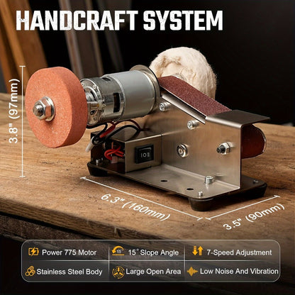 Mini Belt Sander 3-in-1 Electric Desktop Knife Sharpener 15 Degree 7 Speed Adjustable Polishing Machine for DIY Metal Wood Handicrafts Cutting Tools with Sanding Belts