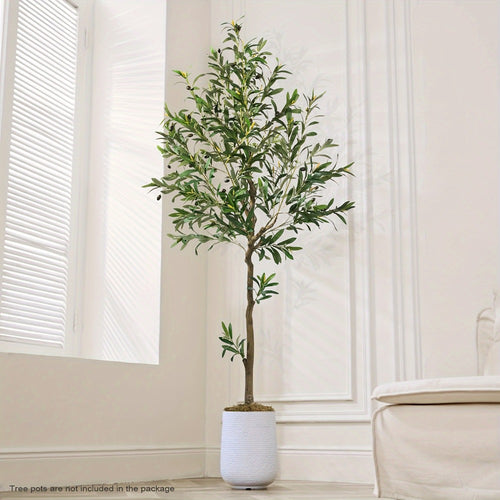 Artificial Olive Tree Indoor 5FT 6FT 7FT 8FT Potted Faux Olive Tree with Lifelike Trunk Branches Silk Leaves Fruits – Large Fake Plant for Living Room Office Home Decor