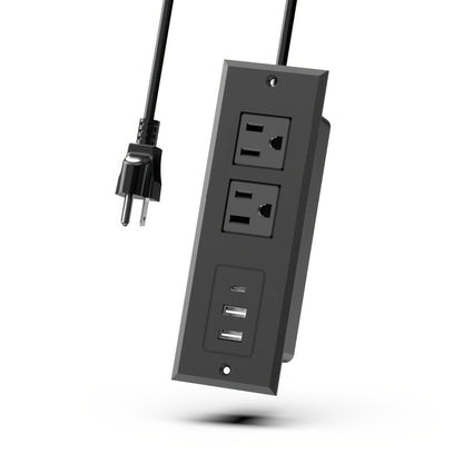 Recessed Power Strip Flush Mount Desk Outlet with USB-C & USB-A Ports In-Desk Power Grommet for Conference Room Office Table Furniture 1.5m Cord