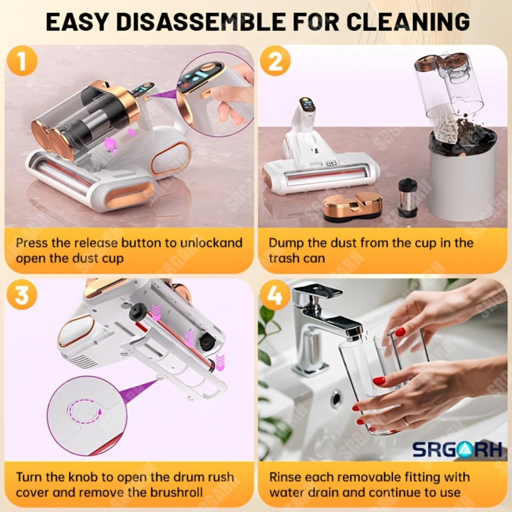 Mattress Vacuum Cleaner Handheld Bed Cleaner – 16KPa Strong Suction with UVC Light & Hot Air Heating, Deep Clean for Pillows, Sofa, Crib & Pet Hair, Double Cup Design, White or Purple