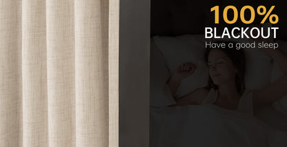 100% Blackout Curtains 4 Panels Faux Linen Textured Thermal Insulated Drapes - Room Darkening Window Curtains for Living Room Bedroom, Clip Rings & Rod Pocket, Energy Efficient Home Decor 50W x 84-120L