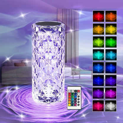 RGB Diamond Crystal Table Lamp Touch & Remote Control, 16 Colors 10 Brightness 4 Modes Dimmable LED Night Light, Aesthetic Mood Ambient Lighting for Bedroom Bedside Gaming Room Decor