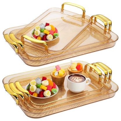 3-Piece Rectangular Serving Tray Set with Handles – Plastic Food Trays for Parties, Dinners & Gatherings, 16.5/15/13.2 Inch Nested Trays for Turkey, Cake, Cheese, Fruit & Appetizers