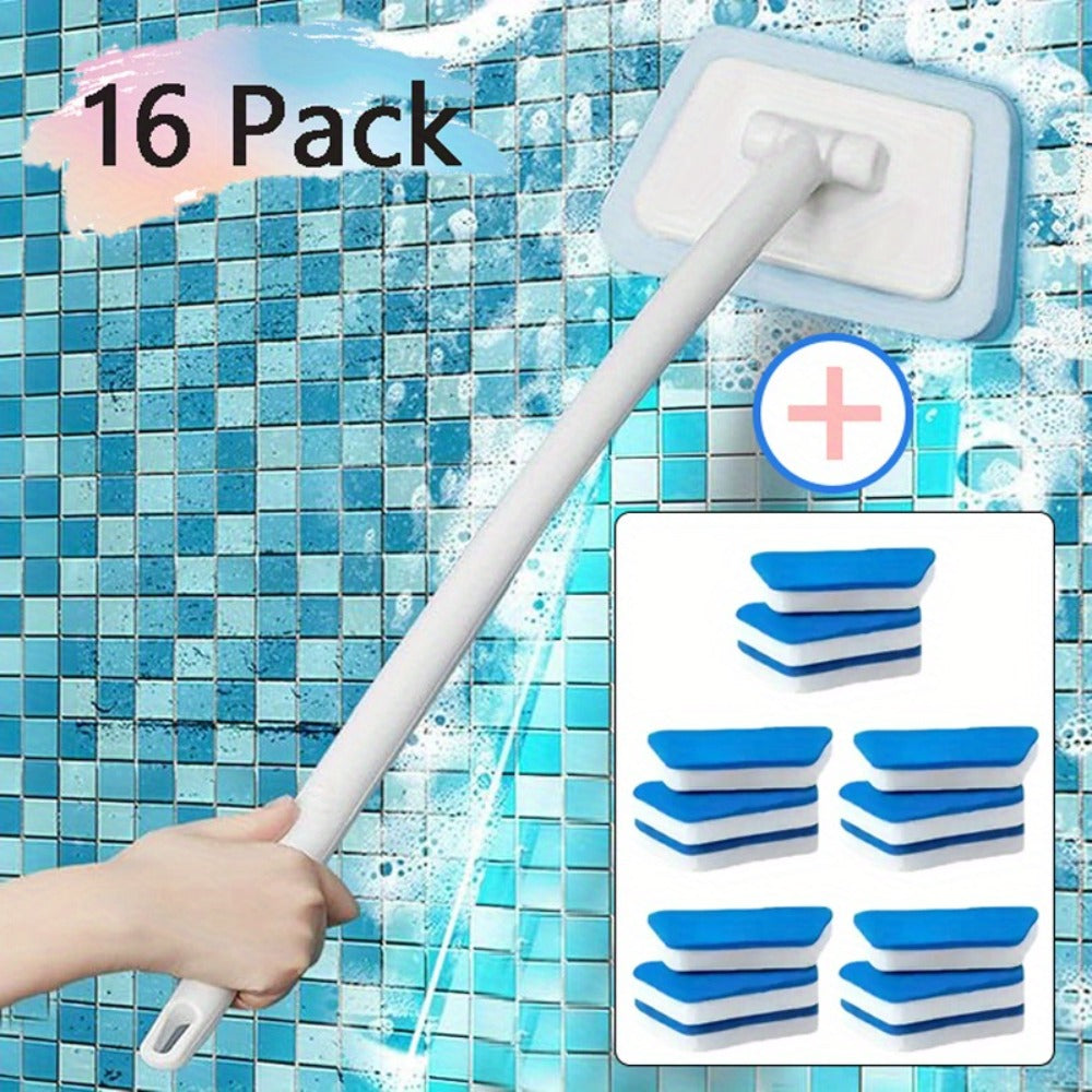 Shower Cleaning Brush Set with Replaceable Heads - Bathtub Scrubber, Wall Tile Brush, Floor Brush, Window Glass Cleaner, Detachable Long Handle Bathroom Cleaning Kit, 11pc or 16pc Options