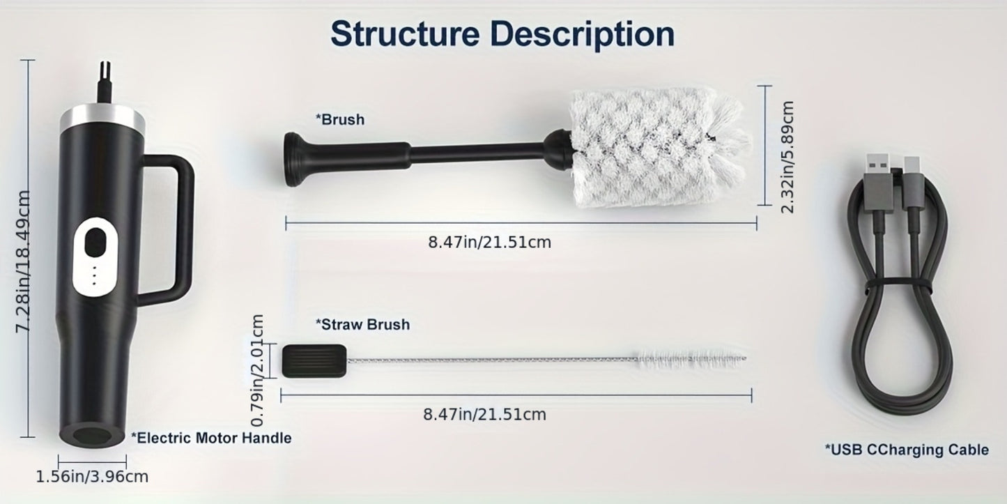 Electric Cup Scrubber Bottle Brush Cleaner – 2-Speed IPX6 Waterproof, Type-C Rechargeable, Deep Cleans 40oz Mugs, Tumblers & Hydration Bottles, Long Straw Brush Included, Wall Mount Storage, Kitchen Cleaning Tool