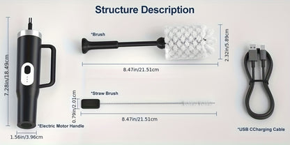 Electric Cup Scrubber Bottle Brush Cleaner – 2-Speed IPX6 Waterproof, Type-C Rechargeable, Deep Cleans 40oz Mugs, Tumblers & Hydration Bottles, Long Straw Brush Included, Wall Mount Storage, Kitchen Cleaning Tool