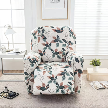 Recliner Slipcover 4pcs Extra Large with Pocket - Spandex Stretch Four Seasons Furniture Protector | Botanical Geometric Prints | Living Room Home Decor Sofa Chair Cover