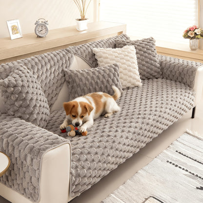 Non-Slip Sofa Cushion Cover Fuzzy Couch Pad Anti-Scratch Pet Friendly Machine Washable Fits 2 3 4 Seat Sectional Recliner 35.5 Inch Wide Beige Light Brown Grey