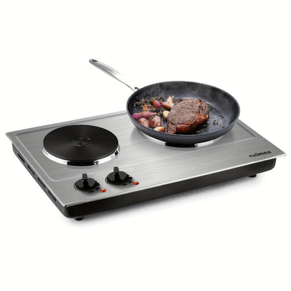 Hot Plate Electric Burner with Temperature Control – Dual Size Coil Burners 7.4in & 6.1in, Countertop Electric Stove for Daily Cooking, Dorm, Office & Travel, Multiple Colors Available