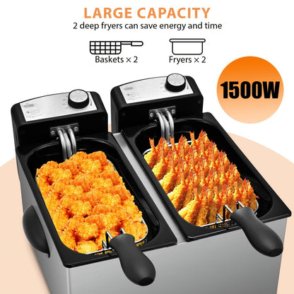Deep Fryer Stainless Steel Large Capacity with Adjustable Temperature Control - 304 Stainless Steel Oil Fryer with Viewing Lid Cool-Touch Handles Easy Clean Basket, 5 Size Options 1.5L to 6L for Home Kitchen