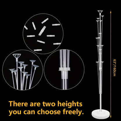 Balloon Stand Kit 63-Inch with Base | 19-Balloon Arch Holder for Birthday, Wedding, Graduation & Christmas Party Centerpiece - Sturdy PP Pole, Table & Floor Use, Easy Assembly, Durable Reusable 2pcs