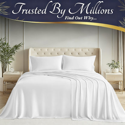 Bamboo Bed Sheet Set Twin Full Queen King - Cooling Soft Deep Pocket Fitted Sheets for Hot Sleepers, Moisture-Wicking Breathable Bedding Set Multiple Colors