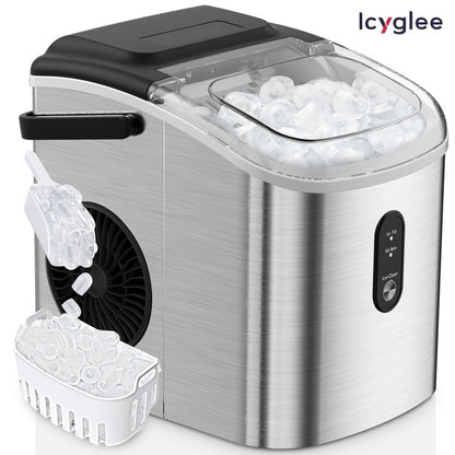 Portable Ice Maker Countertop – Bullet Ice Machine 26-29 Lbs Daily, 9 Ice Cubes in 6 Mins, Self-Cleaning, Quiet Under 45dB, with Handle, Basket & Scoop, for Home, Kitchen, Camping & RV