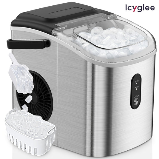 Portable Ice Maker Countertop – Bullet Ice Machine 26-29 Lbs Daily, 9 Ice Cubes in 6 Mins, Self-Cleaning, Quiet Under 45dB, with Handle, Basket & Scoop, for Home, Kitchen, Camping & RV