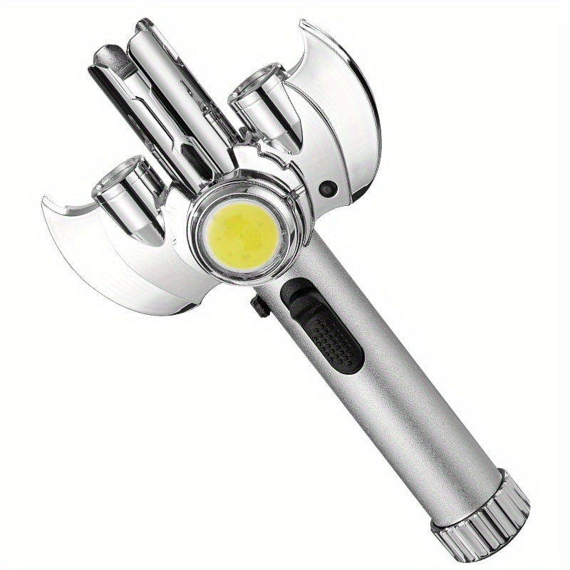 Torch Lighter Metal Jet Flame, Large Windproof Butane Torch with COB Light, High-Power Refillable Flamethrower for Barbecue, Baking, Camping, Moxibustion & Outdoor Use – Black & Silver (Butane Not Included)