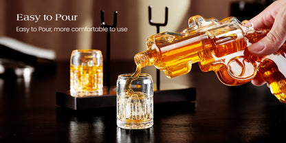 Pistol Whiskey Decanter Set with 2 Shot Glasses – Cool Liquor Dispenser Gift for Him, Husband, Dad | Unique Birthday & Anniversary Bar Gift