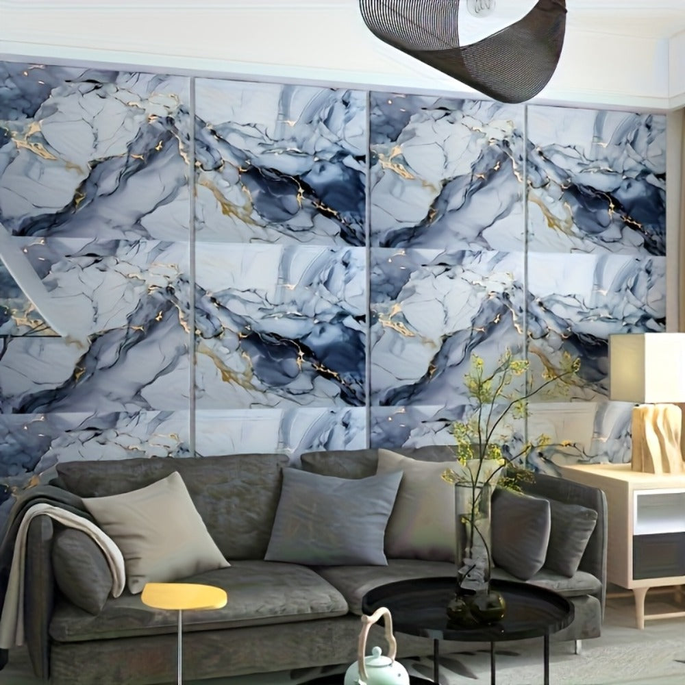 Peel and Stick Marble Tile Stickers – Self Adhesive Foam Wall Tiles for Bathroom Kitchen Office Bohemian Home Decor (50/100pcs, White/Gray/Black/Blue Gold)