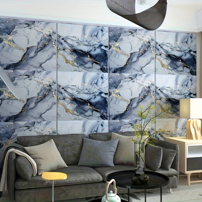 Peel and Stick Marble Tile Stickers – Self Adhesive Foam Wall Tiles for Bathroom Kitchen Office Bohemian Home Decor (50/100pcs, White/Gray/Black/Blue Gold)