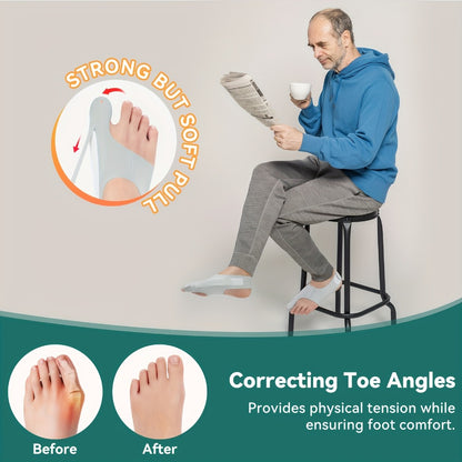 Bunion Corrector Sleeves 2-Pack – 4-Point Fixation Big Toe Separator, Adjustable Day & Night Hammer Toe Straightener for Men & Women