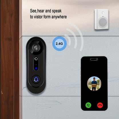 Smart Doorbell Camera 1080P HD Wireless Battery Powered – Night Vision, Motion Detection, Two-Way Audio, Indoor Chime, Cloud Storage & Real-Time Alerts, 2.4GHz WiFi Easy Install No Wiring Needed