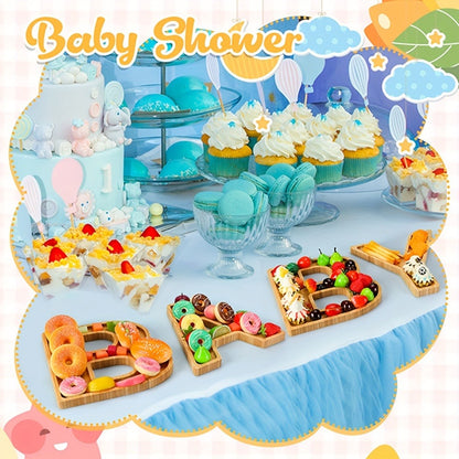 Baby Shower Charcuterie Board Set – 4-Piece BABY Letter Shaped Wooden Serving Tray, Bamboo Snack Platter for Gender Reveal, Birthday Party, Cake & Cookie Display