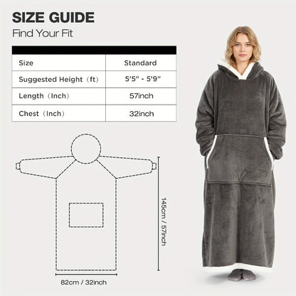 Wearable Blanket Hoodie - Oversized Extra-Long Ultra-Soft Acrylic Hooded Blanket for Adults, Warm Cozy TV Watching Winter Gift for Christmas Valentine's Day
