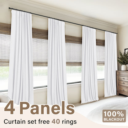 100% Blackout Curtains 4 Panels Faux Linen Textured Thermal Insulated Drapes - Room Darkening Window Curtains for Living Room Bedroom, Clip Rings & Rod Pocket, Energy Efficient Home Decor 50W x 84-120L