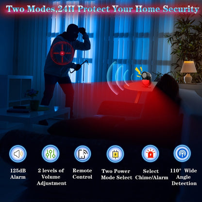 125dB Wireless Motion Sensor Alarm with Siren Light & Remote Control – Indoor Infrared Security Motion Detector for Home, Shed & Garage – Battery Operated PIR Alert System (Black & White)